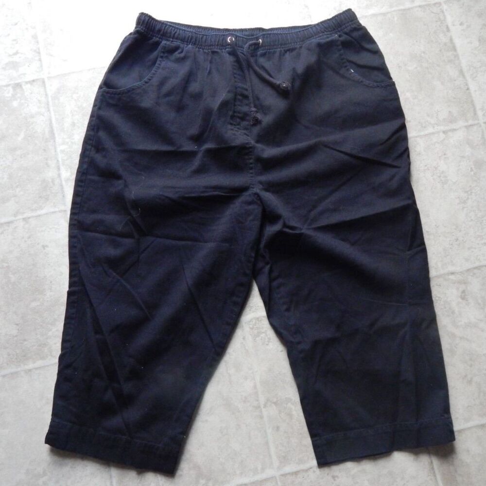Vintage Whitefish Bay Women's XL Pull-On Elastic Waist Black Cotton Capri Pants